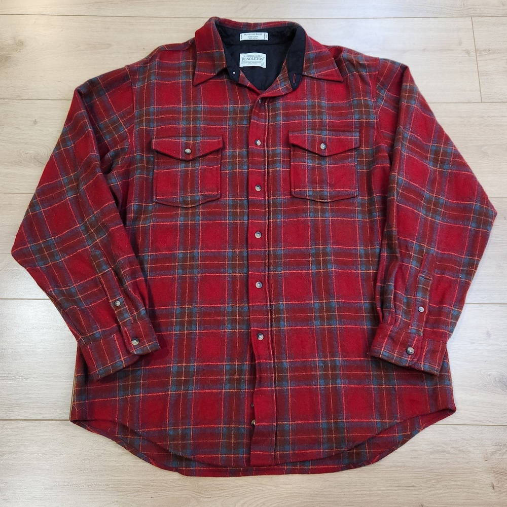 Pendleton Wool Outdoor Shirt Mens Large Red Plaid Lined Long Sleeve Button Up
